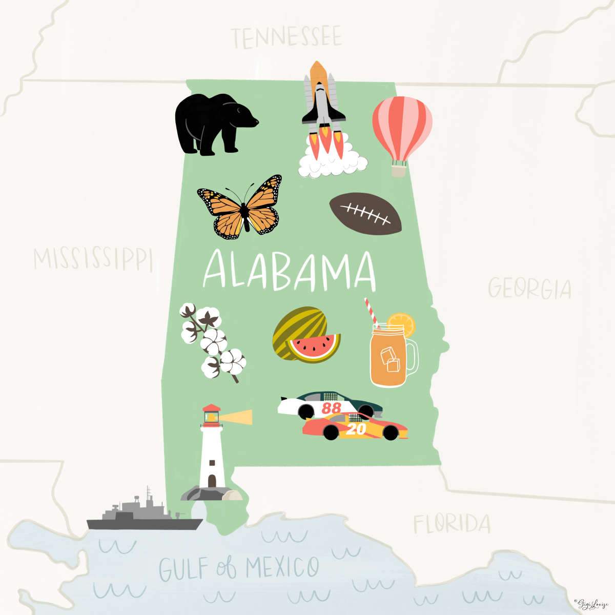 Alabama Map Wall Art
