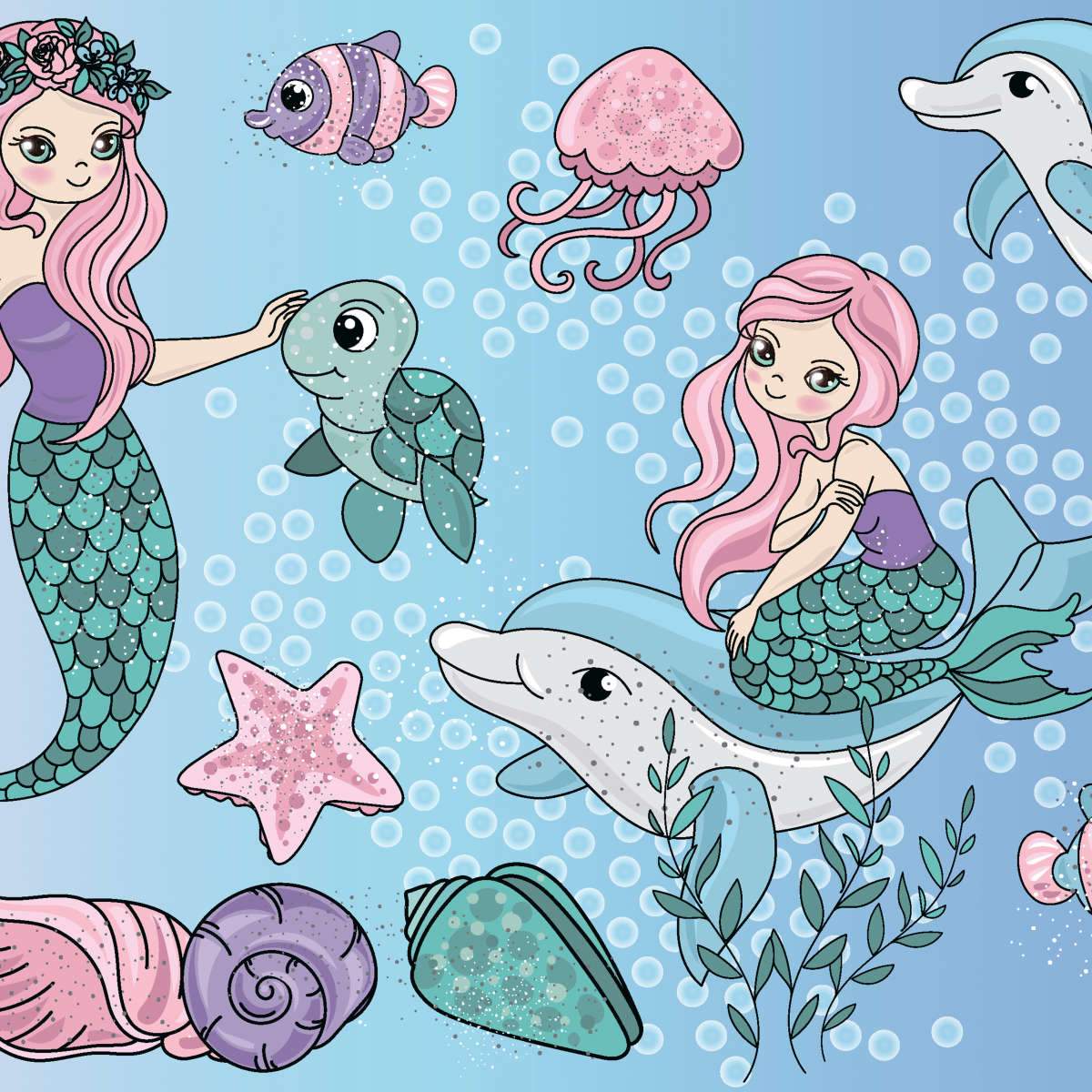 Download Cute Mermaid Unicorn Creatures Pastel Wallpaper | Wallpapers.com