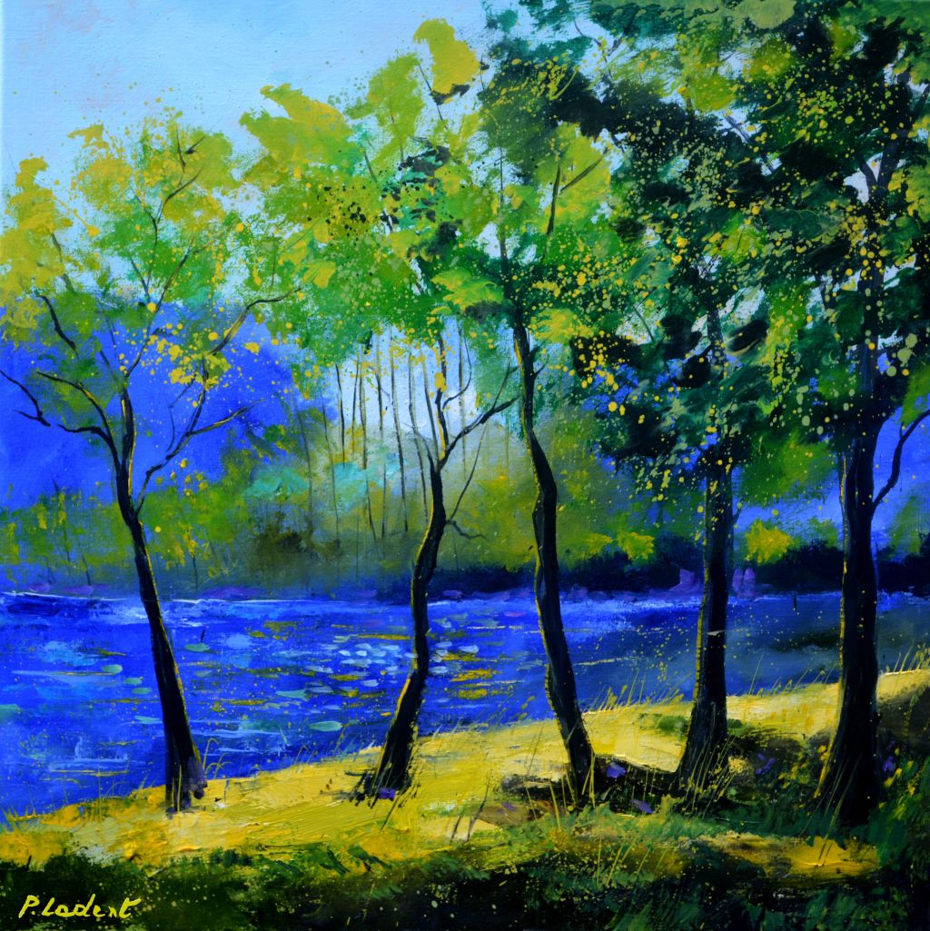 Colorful Landscape Oil Painting, Original Nature Scenery Wall Art, Green  Trees Blue Lake Artwork Yoga Mat by BilykArt - Fine Art America