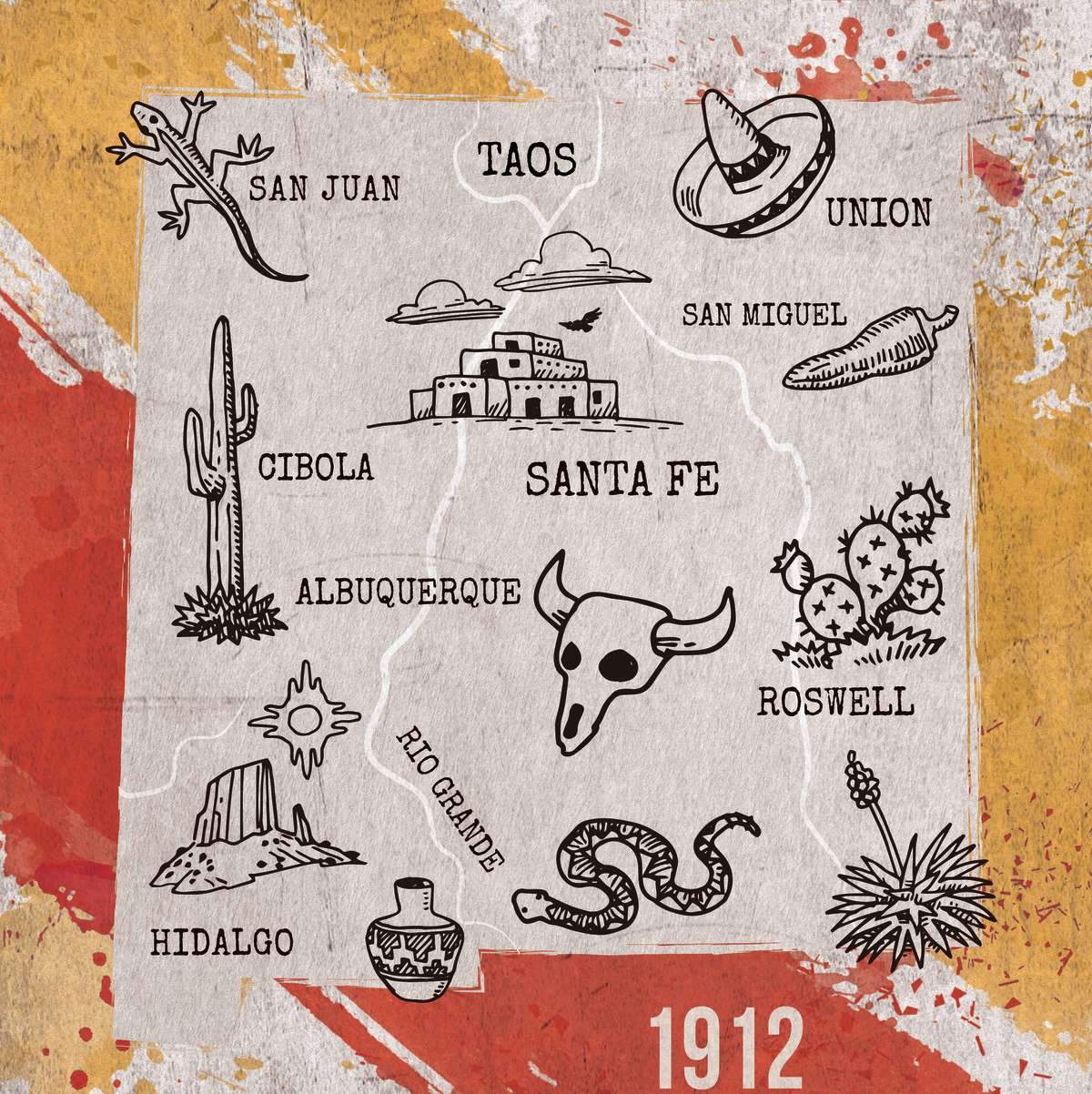 New Mexico Map Wall Art