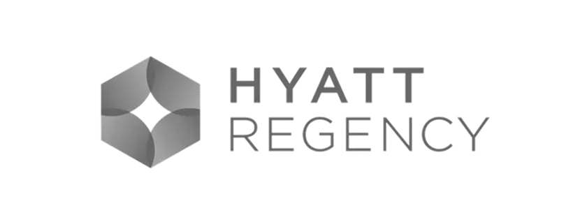 Hyatt Regency logo in gray on a white background, featuring a geometric hexagon emblem and the text 'HYATT REGENCY'.