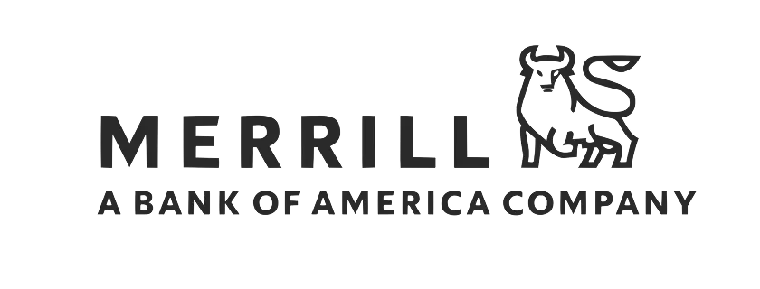 Merrill logo with a stylized bull icon and the text 'MERRILL A BANK OF AMERICA COMPANY' on a white background.