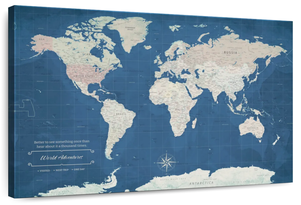World Adventures Push Pin Travel Map I | Elephant Stock